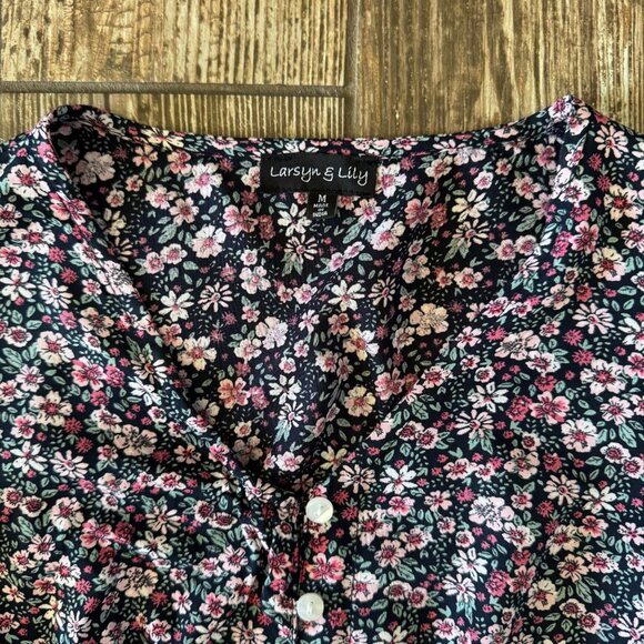 Larsyn & Lily Womens Micro‎ Floral Jumpsuit M Flutter Sleeves Button Cinch Waist - Picture 5 of 6